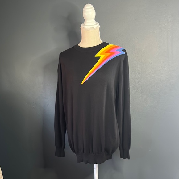 Black Sweater with Colorful Lightning Design - Picture 1 of 7